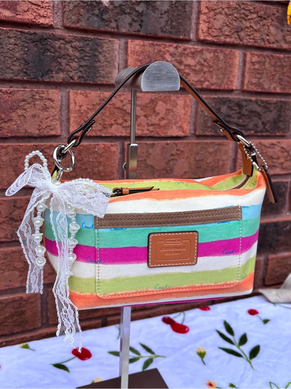 Vintage Coach Hampton Watercolor Stripe Mini Shoulder Bag